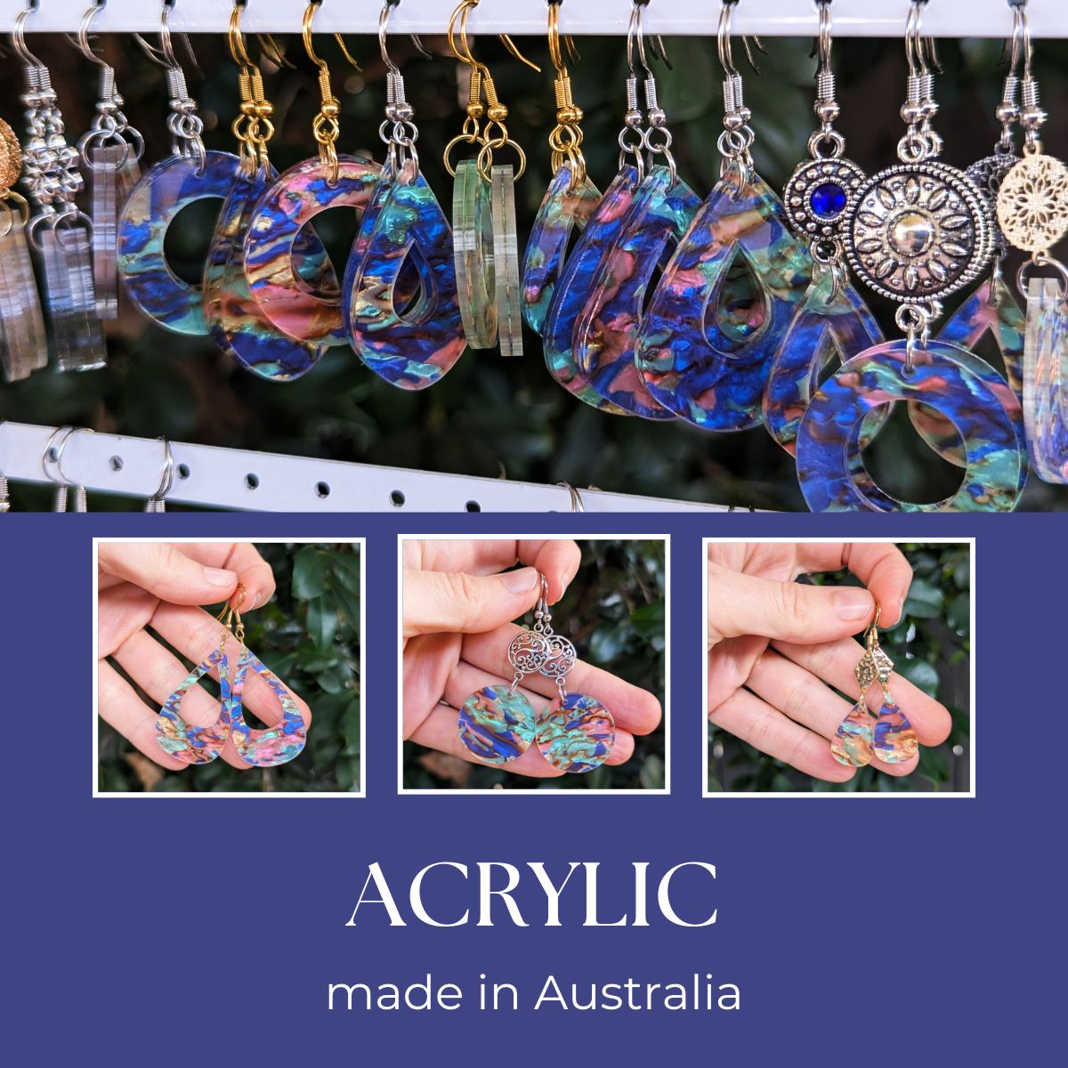 Collection image featuring a collage of acrylic earring photos.