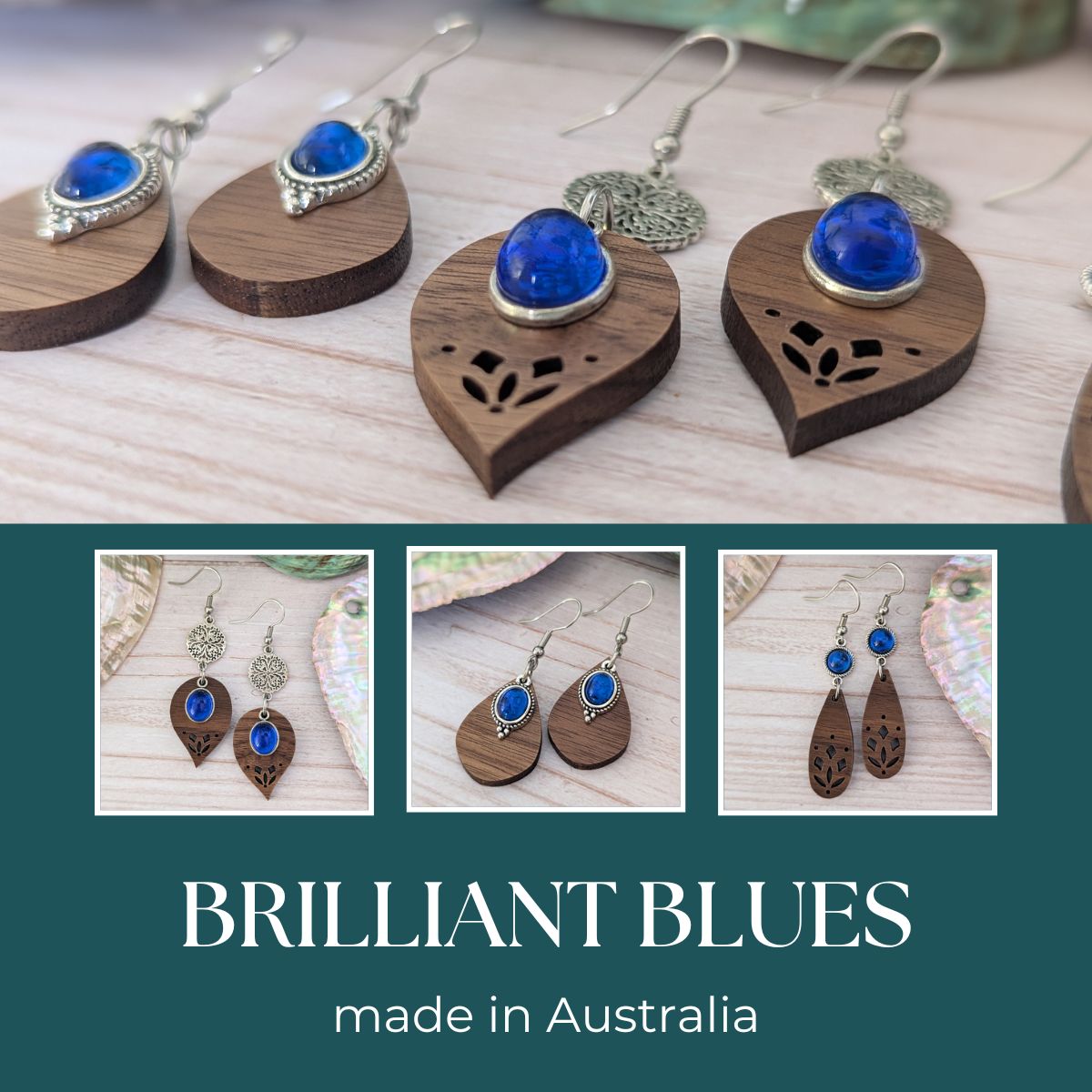 Wooden and blue earring collection image