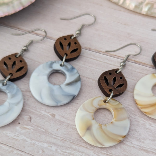 Cosmos Dangles - Wood & Resin Earrings