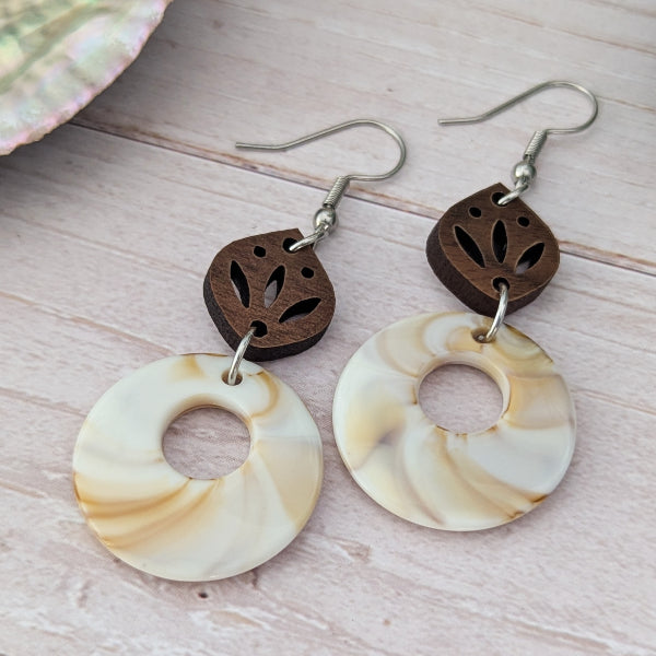 Cosmos Dangles - Wood & Resin Earrings