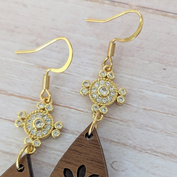 Close up of gold and crystal connectors.