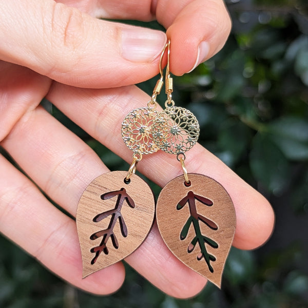 Heather Dangles - Gold Wooden Earrings