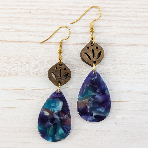 June Dangles - Gold Wood & Resin Earrings