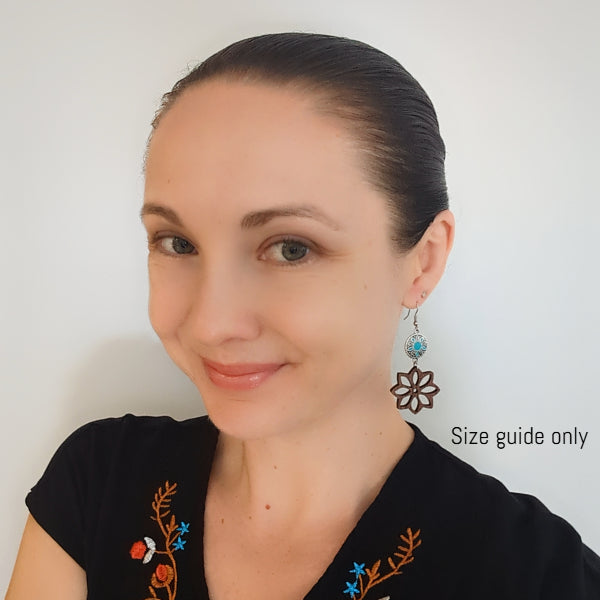 Women wearing Solana Dangles as a size guide.