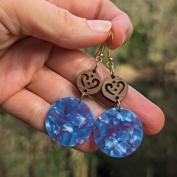 Zia Dangles - Gold Wood & Resin Earrings