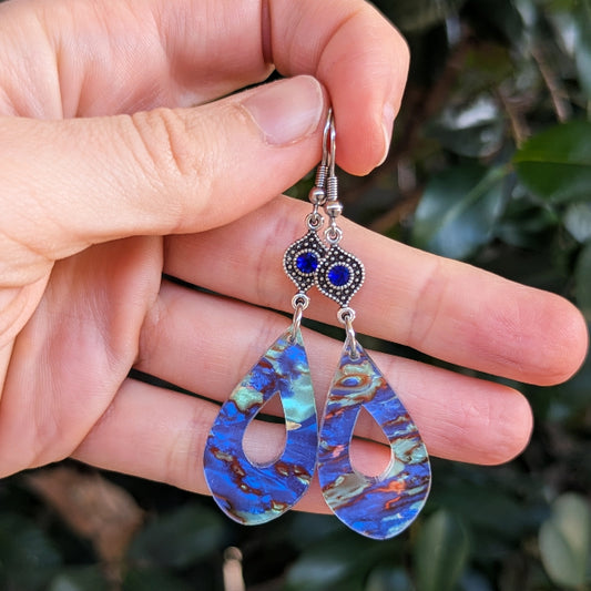 Colourful acrylic earrings with crystal silver toned connectors.