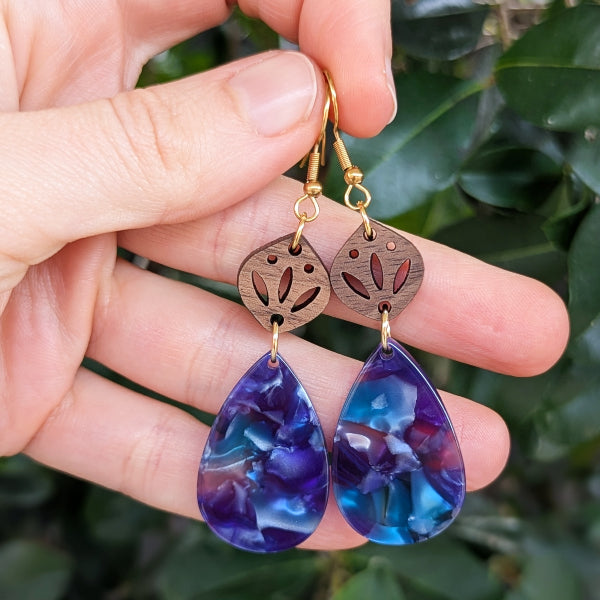 June Dangles - Gold Wood & Resin Earrings