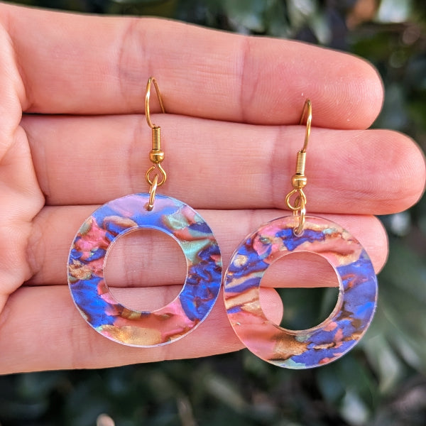 Colourful Acrylic circular earrings. 
