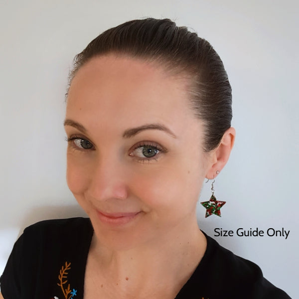 Woman wearing Starry Drops as a size guide
