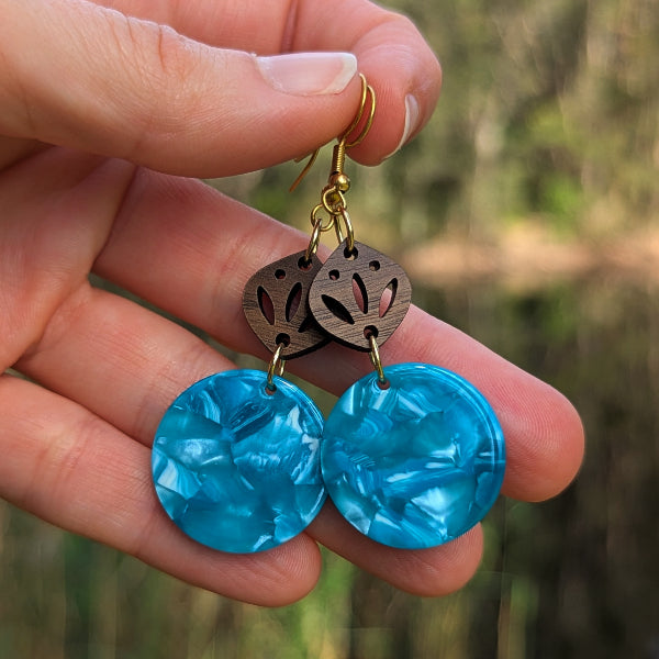 Skye Dangles - Gold Wood & Resin Earrings