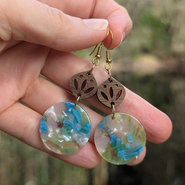 Skye Dangles - Gold Wood & Resin Earrings