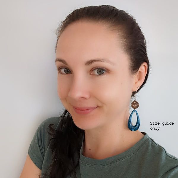 Women wearing Zora Dangles as a size guide.